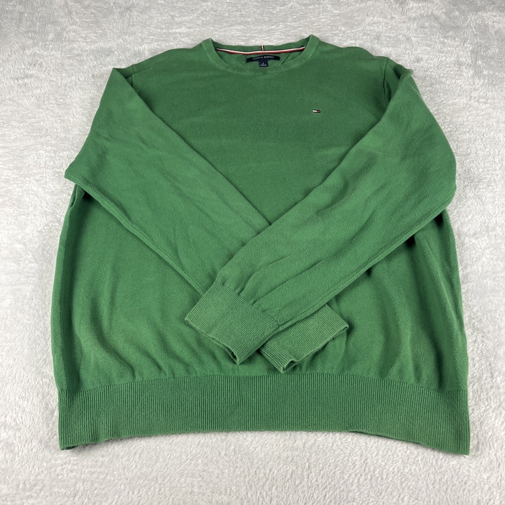 Tommy Hilfiger Sweater Mens Medium Green‎ Crew Neck Cotton Knit